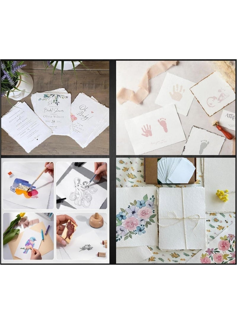 KhpalKar 25 Sheets Cotton Paper A5 Size 300 GSM Handmade Deckle Edge White Color 100% Cotton Papers Ecologically for Greetings Cards Invitations Calligraphy Wedding Stationery and Painting - Image 4